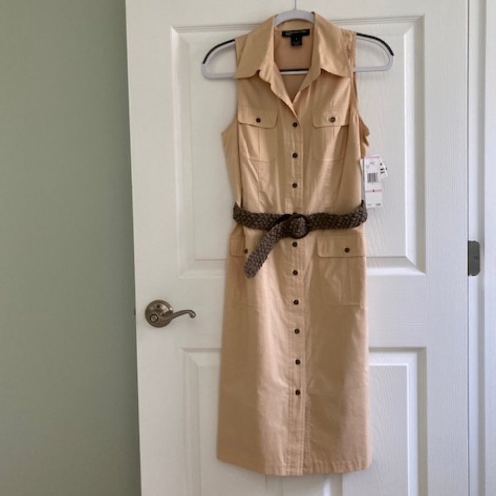 Jones New York Button Down Sleeveless Shirtdress with Braided Belt - Size 6